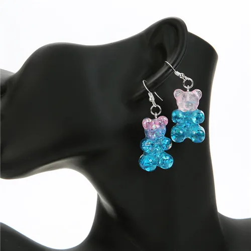 1 Пара висячие серьги из смолы блестящие красочные gummy медведи для женщин детский подарок на день рождения - Окраска металла: pink blue