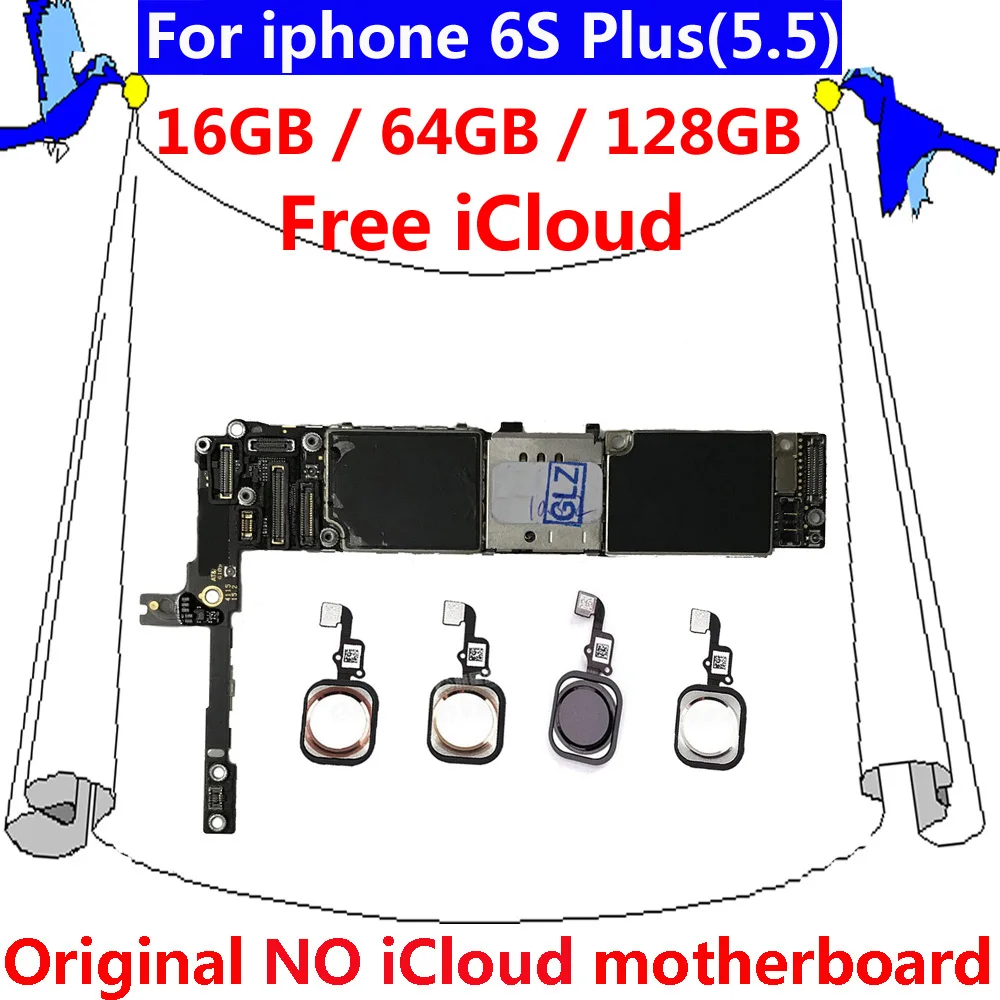 Оригинальная разблокированная материнская плата для iPhone 6S Plus 6 S Plus 16 Гб 64 Гб 128 ГБ материнская плата с/без touch ID IOS системная логическая плата