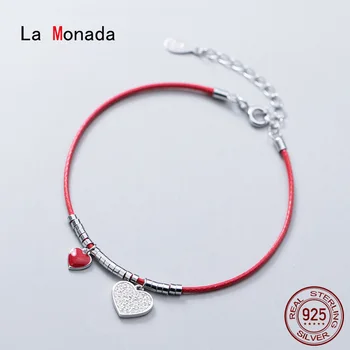 

La Monada Shine Heart Red Thread For Hand 925 Sterling Silver Bracelet Red Thread String Rope Bracelets For Women Silver 925