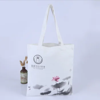 

Folding Shopping Bag Eco-friendly Reusable Portable Shoulder Bag Fashion Ink painting lotus pattern Customizable logo Gift Bag