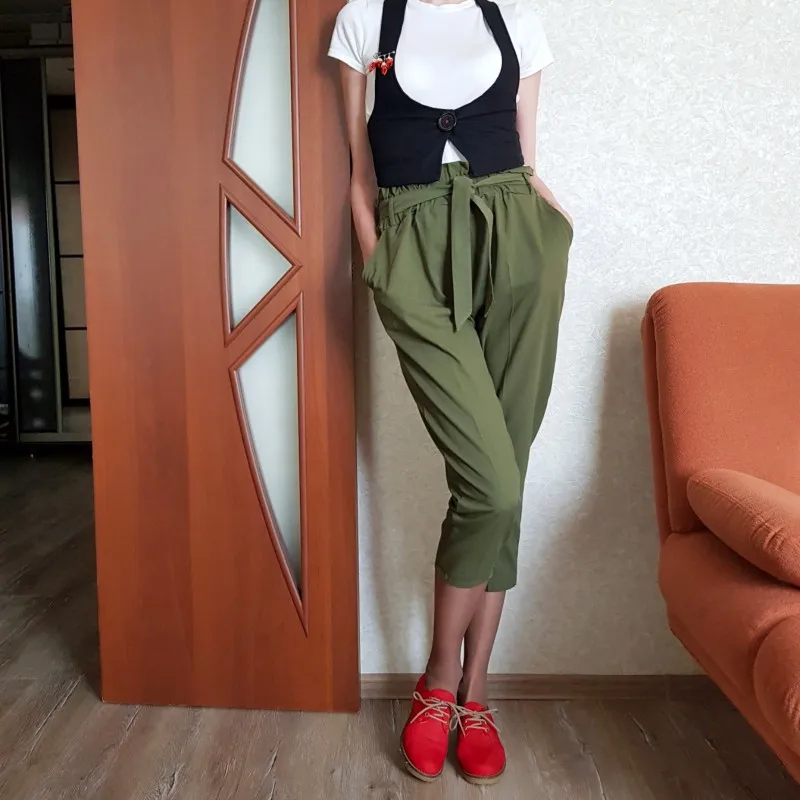 BYGOUBY Summer Autumn Women Trousers Chic Bowtie Lace Up Capris Pant Elastic High Waisted Harem Pants With Pocket Female Bottoms BYGOUBY Summer Autumn Women Trousers Chic Bowtie Lace Up Capris Pant Elastic High Waisted Harem Pants With Pocket Female Bottoms