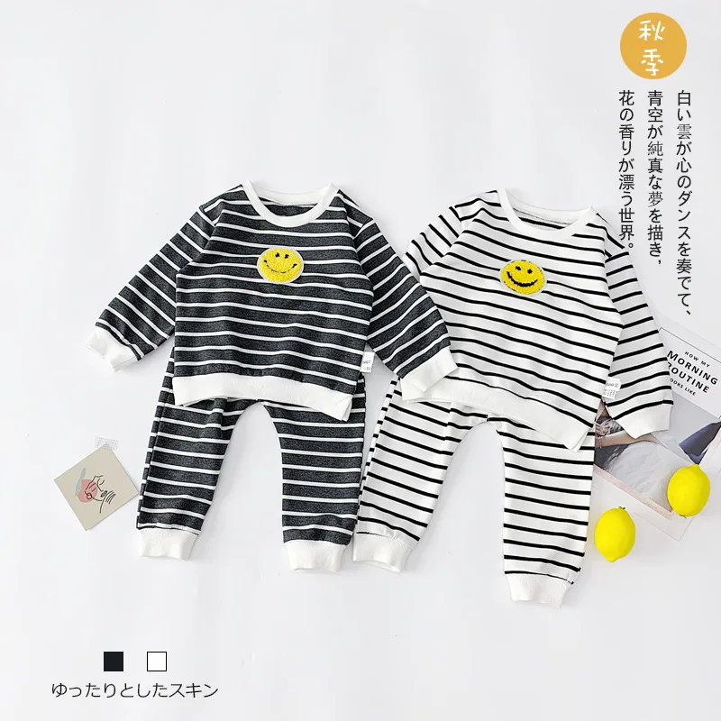 2PCS WLG Autumn boys girls clothing set kids white gray striped hoodie and pant set baby casual outfits children 1-5 years