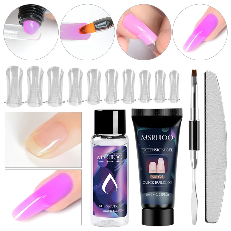 MSRUIOO Poly Gel Set LED Clear UV Gel Varnish Nail Polish Art Kit Quick Building For Nails Extensions Hard Gel Polygel Nail Kit