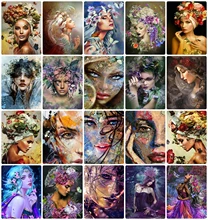 

AZQSD Painting By Numbers Woman Flower Girl Canvas Art Frameless Oil Painting For Home Portrait Handpainted Wall Decor Gift