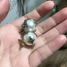 Женские серьги-гвоздики в стиле ретро из серебра 925 пробы с жемчугом в виде насекомых, аксессуары для ушей