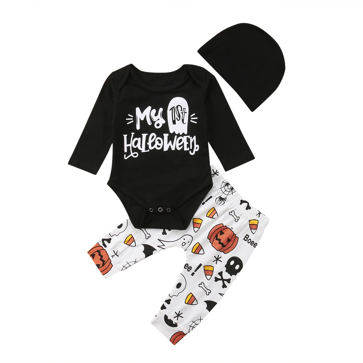0-18M Halloween Infant Newborn Baby Boy Girl Clothes Set 1st Halloween Romper Jumpsuit Cartoon Pumpkin Ghost Pants Baby Costumes