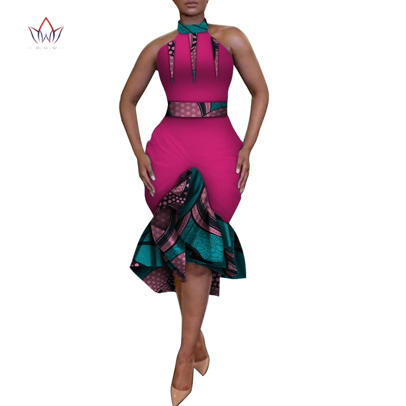 Вечерние платья в африканском стиле для женщин с принтом Дашики Bazin Riche платья до колен без рукавов Vestidos Женская африканская одежда WY5193