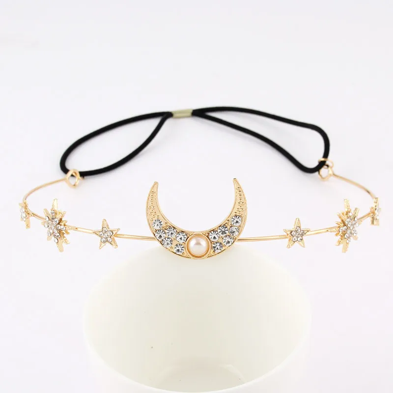 

2020 Wholesale Creative Star-shaped Moon Micro-inlaid Pearl Headband, Simple Elastic Geometric Hair Female Accessories