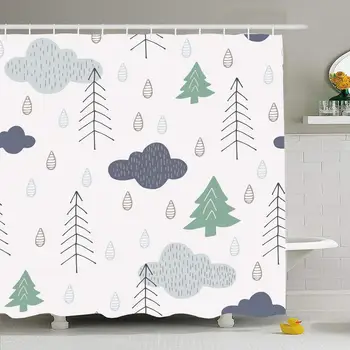 

Shower Curtain Set with Hooks 72x78 Wrapping Pretty Forest Pattern Autumn Texture Trees Abstract December Clouds Textures Kid