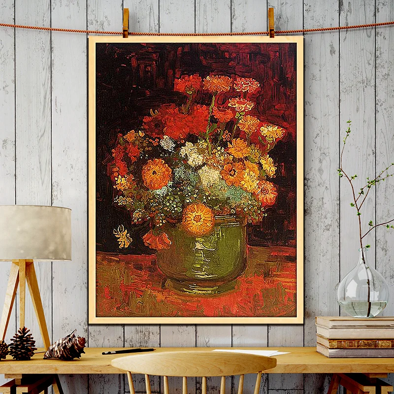 Ван Гог ваза с Zinnias diy картина по номерам художественная краска импрессионист взрослый ручной плакат с рисунком картина комната стены на холсте