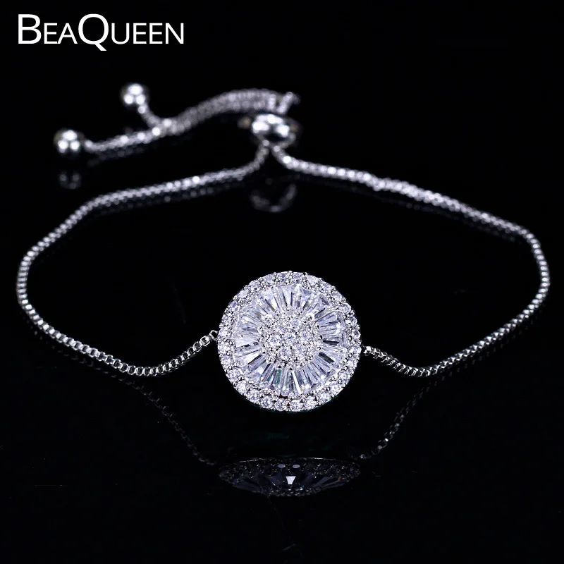 Женский браслет с кубическим цирконием BeaQueen серебряный регулируемой оправой