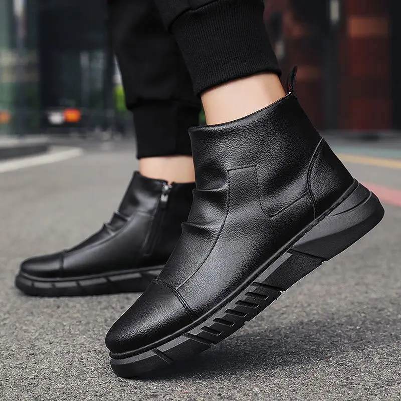 

Business luxury brand boots male black leather sneakers men wear resitant superstar man shoes 2020 new