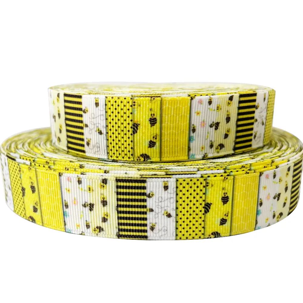 Bees Printed Grosgrain bing Ribbon 22mm 7/8''inch Yellow Cintas For