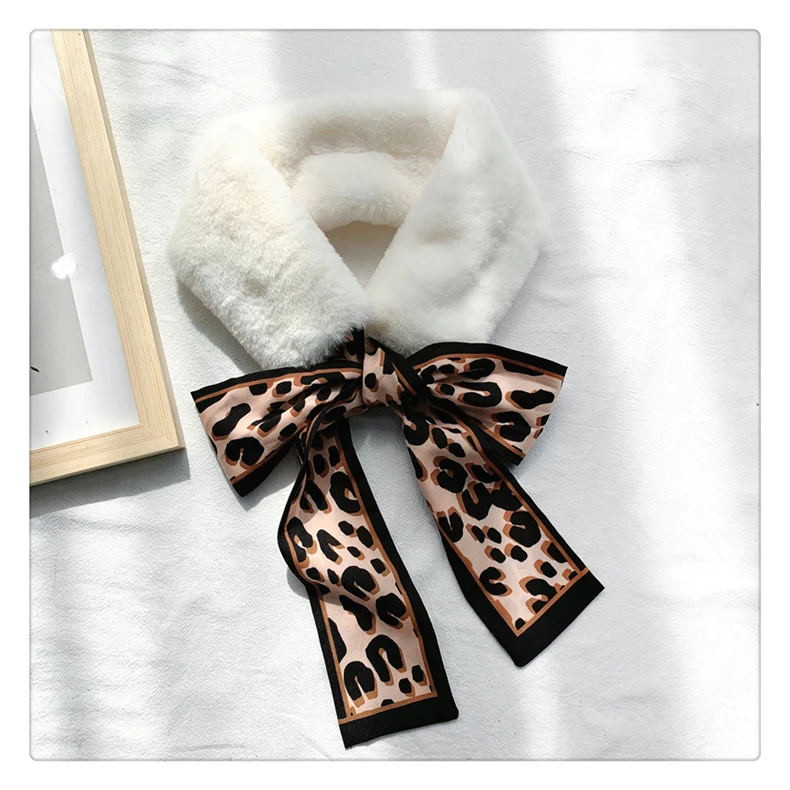 White scarf YUZOE женский шарф из искусственного кроличьего меха, плюшевый Шелковый Леопардовый Теплый зимний шарф, подарок для друзей - Цвет: White scarf