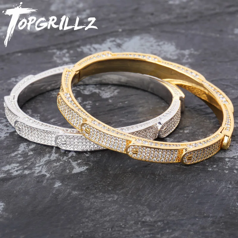 Skup Nowe spersonalizowane solidne Iced Out męskie bransoletki urok Iced Out złoty kolor srebrny bransoletki Hip Hop błyszczące biżuteryjne prezenty
