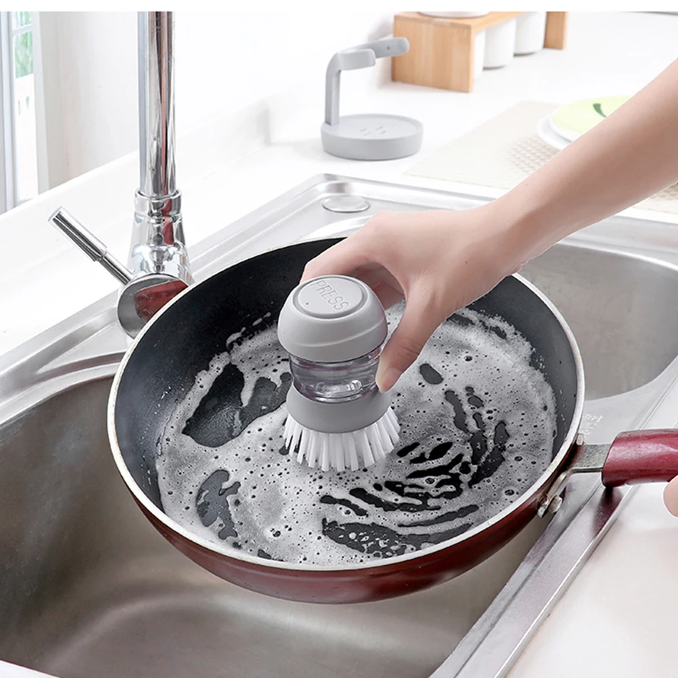 

Kitchen Non-stick Oil Decontamination Long Handle Washing Pot Brush Household Automatic Liquid Artifact Pressure Bowl Cleaning