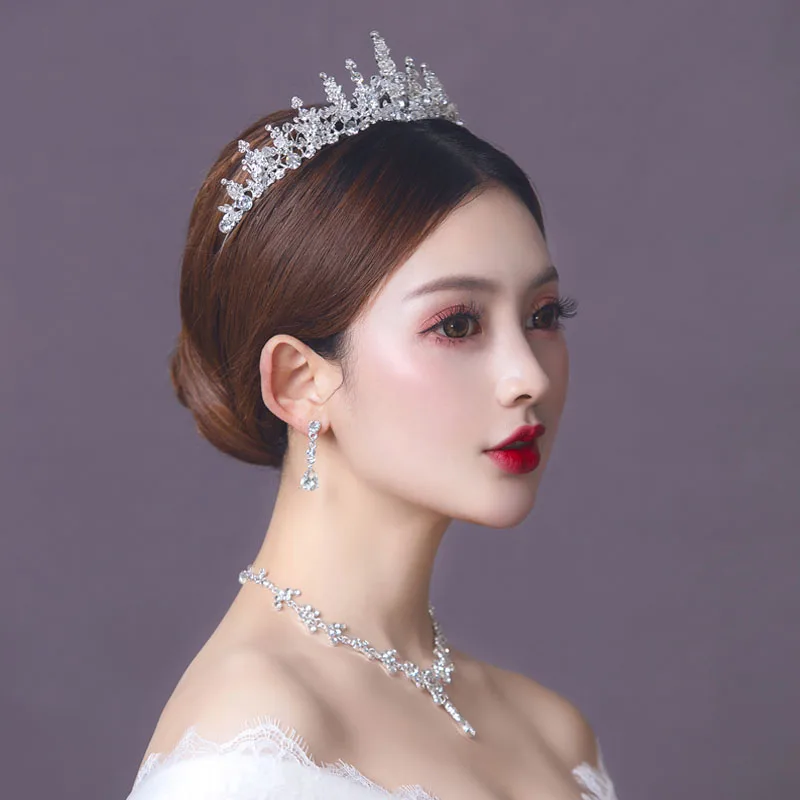 Дизайн de moda de ручка переключения передач со стразами Noiva 3 шт. Clipe Colar Brincos Tiaras Coroas Nupciais Do Casamento Conjunto de Joias Acessorios