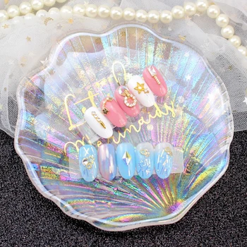 

HOT False Nail Tips Shell Showcase Plate Board Nail Art Mermaid Crystal Glass Display Tray Photo Props 3D Nails Jewelry DIY Tool