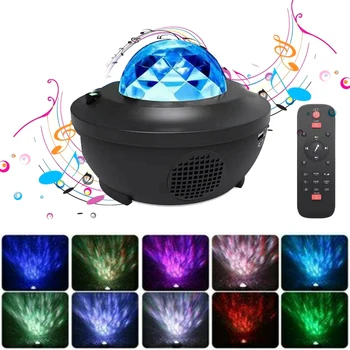 

USB LED Star Projector Night Light Music Starry Water Wave LED Disco light With Music Bluetooth Speaker Remote Control For Kid