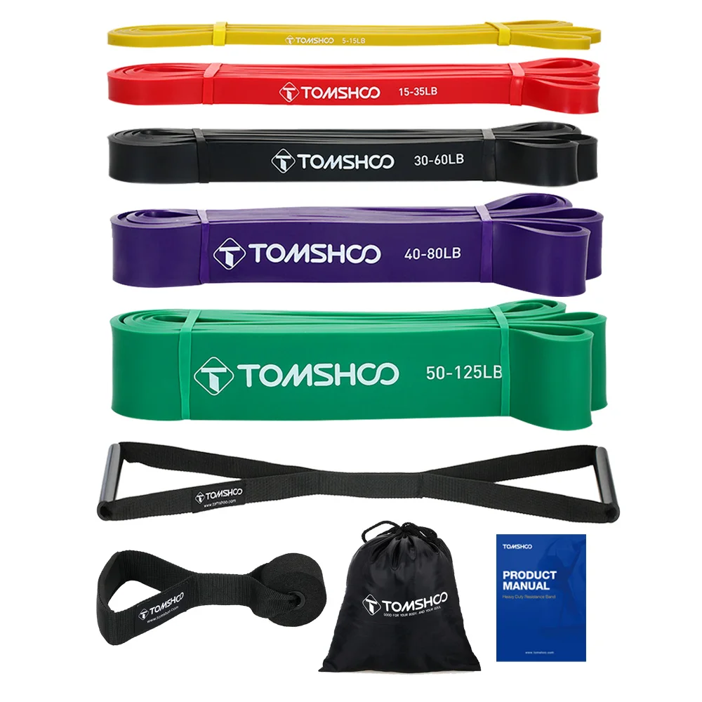 TOMSHOO, 5 упаковок, набор ремней для подтягивания, эластичные ленты для силовых упражнений с дверным якорем и ручками