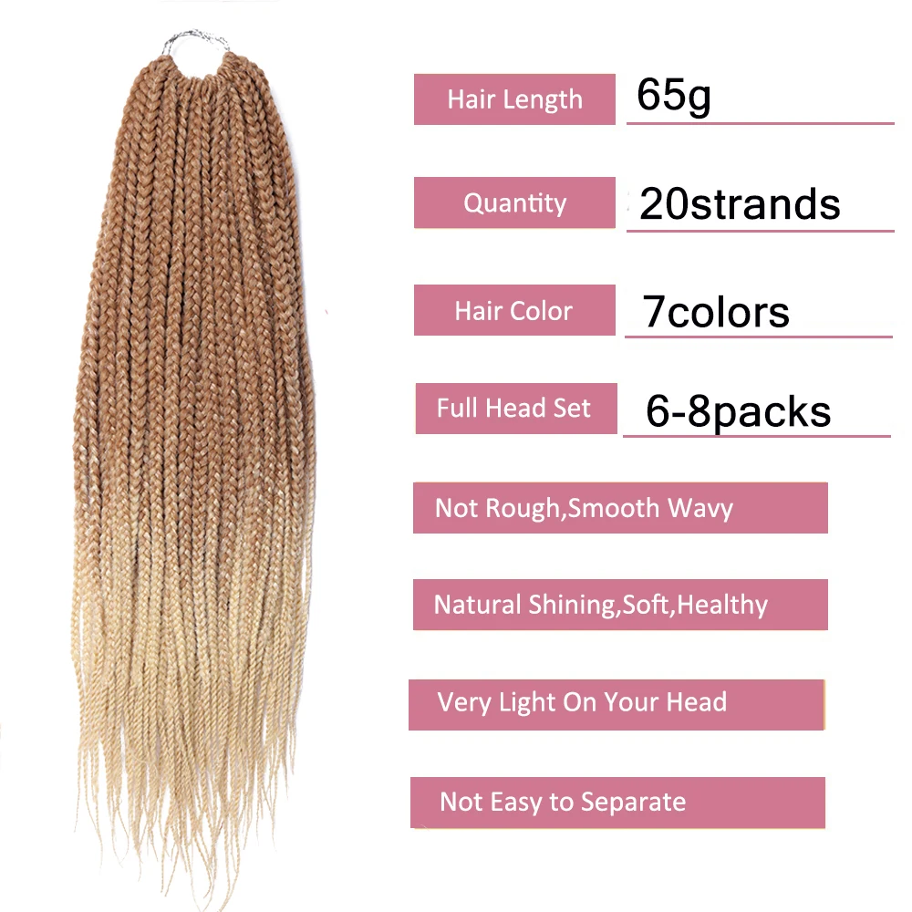 Box Braids Crochet Hair Ombre Synthetic Braiding Hair Extensions Crochet Braids Hair for African Braids Brown for Black Women 2