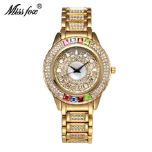MISSFOX 18 К Золотые женские часы, роскошные цветные блестящие часы с бриллиантами, противоударные водонепроницаемые металлические дизайнерские женские часы высокого качества