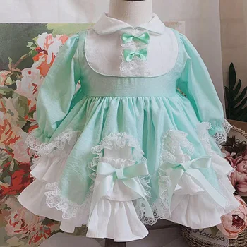 

Lolita spring Autumn Baby Girl long sleeve Cotton Vintage Spanish Princess Dress Lace Gown Lolita Birthday Party Dress