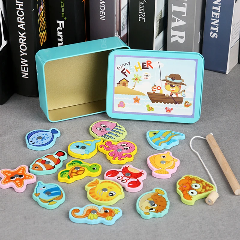 

Children Educational Toy Fishing Game Montessori Fishing Toy Potable Iron Box Magnetic Fishes Early Learning Toys Gift