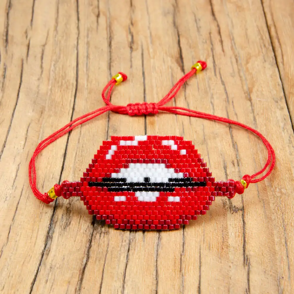 ZVZO MIYUKI браслет Evil Eye браслеты Bite Lips розовые красные бусины ручной работы Тканые женские Украшения, Браслеты mujer moda