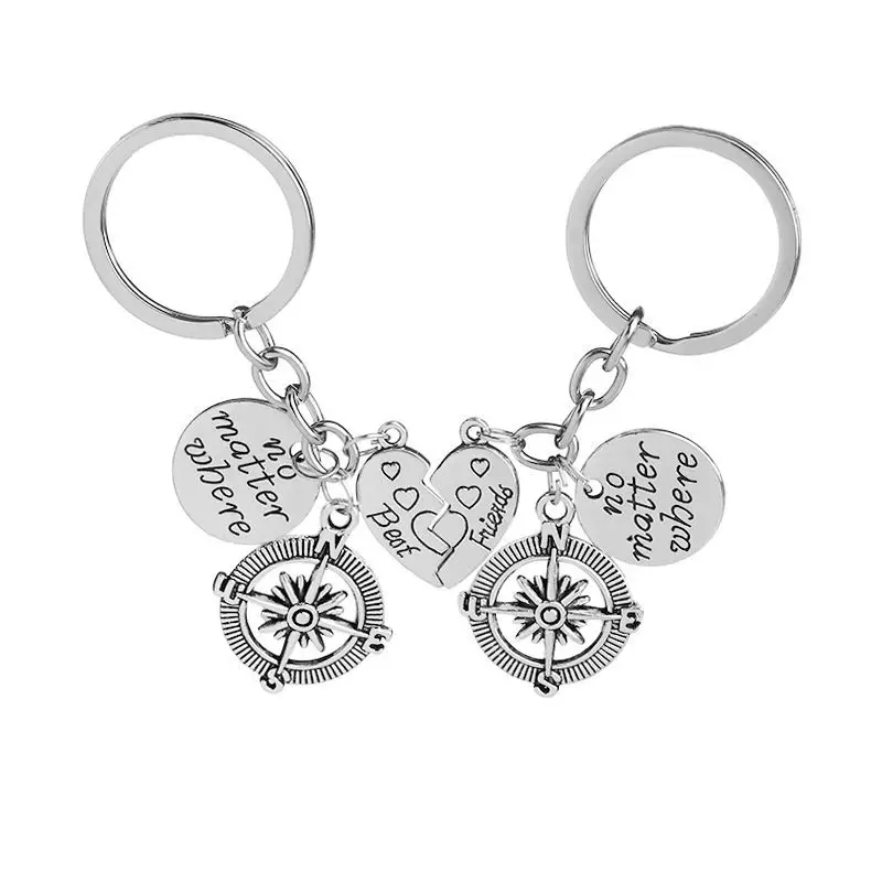 

New Arrive Fashion Vintage Silver Alloy Compass Charms Keychain Bag Decoration For Car Key Chain Ring Jewelry Accessories