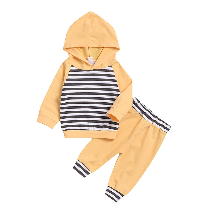 Одежда для новорожденных девочек осенний комплект из 2 предметов, толстовки в полоску одежда для малышей штаны с капюшоном и длинными рукавами комплект одежды для маленьких девочек - Цвет: Y