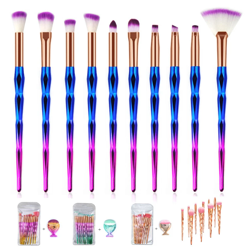 

10 Pcs Eye Brush Makeup Brush 1 Set Mermaid Combination Makeup Set Tools Diamond Handle Beauty Docolor Eyeshadow Eyeliner