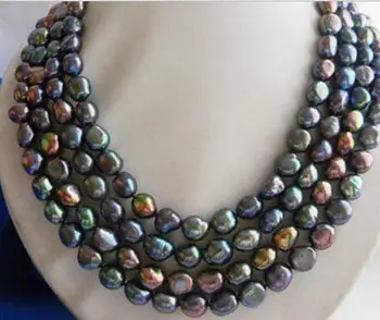 

Jewelry Free Shipping 4Strands 18'' 8-9mm Black Baroque Freshwater Pearl Necklace
