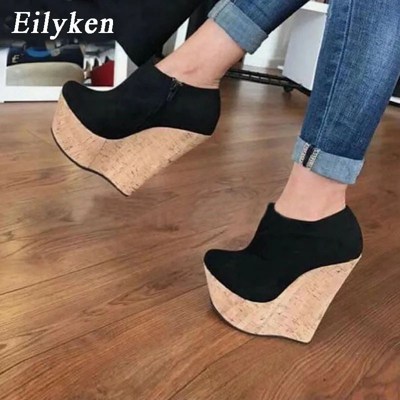 Eilyken Black Design Platform Wedges Simplicity Round Toe 2020 Spring/Autumn High-heel Ladies Comfort Wedges Women Pumps Shoes afbeelding