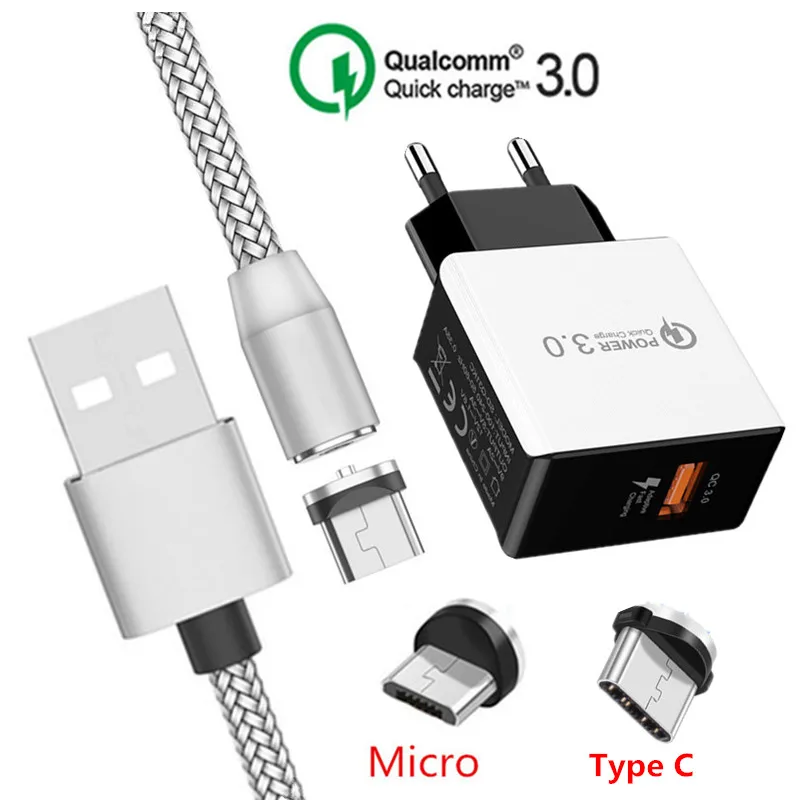 Магнитный USB кабель типа C Micro для быстрой зарядки и передачи данных Samsung Huawei p smart