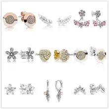 

Authentic 925 Sterling Silver Earring PAN Signature WIth Crystal Stud Earrings For Women Wedding Gift Fashion Jewelry