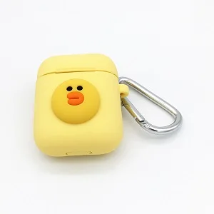 Мультяшный силиконовый роскошный чехол для Airpods с брелком для Airpods 1 2 hello kitty, защитный чехол Doraemon, чехол с коричневым медведем - Цвет: Yellow Chick