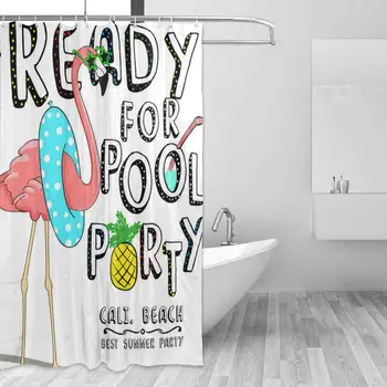 

Shower Curtain Cool Pink Flamingo Ready Pool Party Waterproof Fabric Bathroom Curtains Thick Decor Set with Hooks 72"x72"
