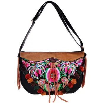 

Vintage embroidered bag canvas bag fabric bag shoulder bag messenger Bag Lady Bag Green Butterfly