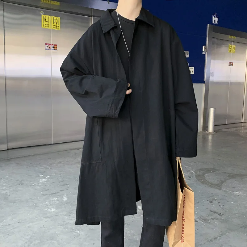 Men Long Trench Coats Autumn Korean Handsome Turn Down Collar Outerwear Solid Leisure Loose Streetwear New Design Windbreaker trench coat,casual men jacket