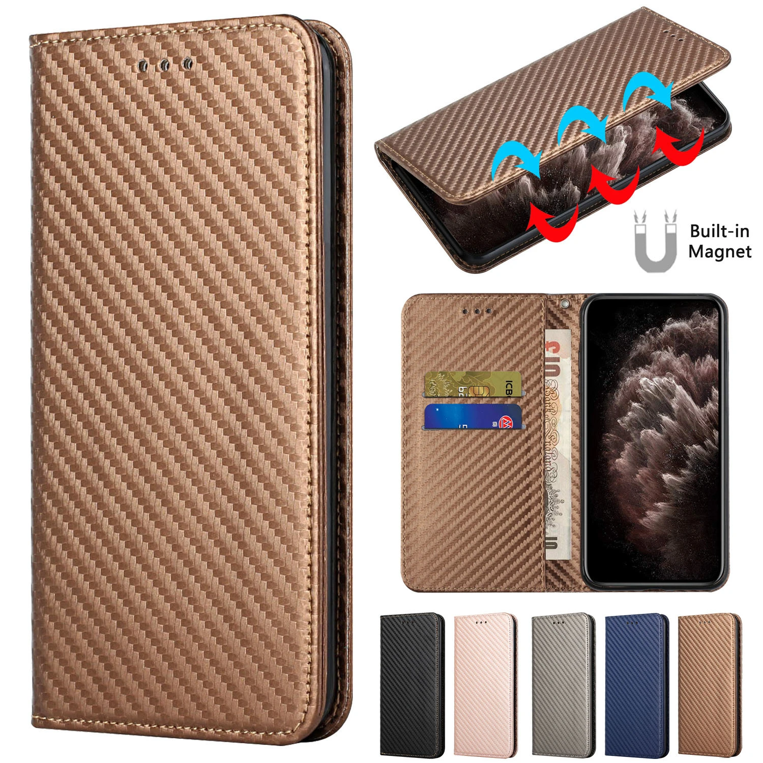 Luxury Carbon Fiber Phone Case For iPhone 6 7 8 SE 2 6S Plus 13 12 11 Pro X XS XR Max Mini Cover Wallet Card Slot Flip Leather iphone 12 pro max clear case