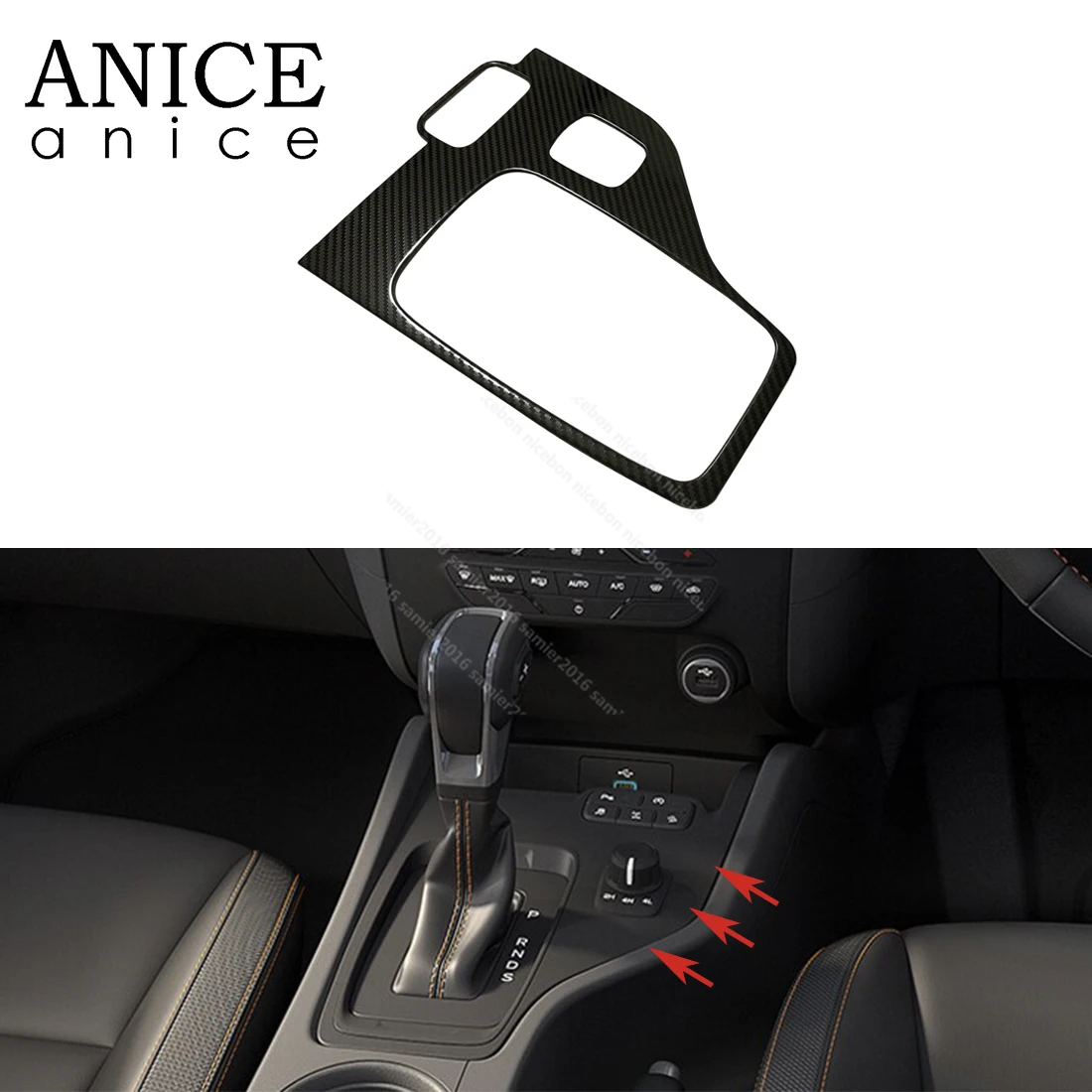 1pc Carbon fiber color stainless Button Gear Panel Cover Fit For Ford Ranger wildtrak Accessories 2015 2016 2017 2018 2019