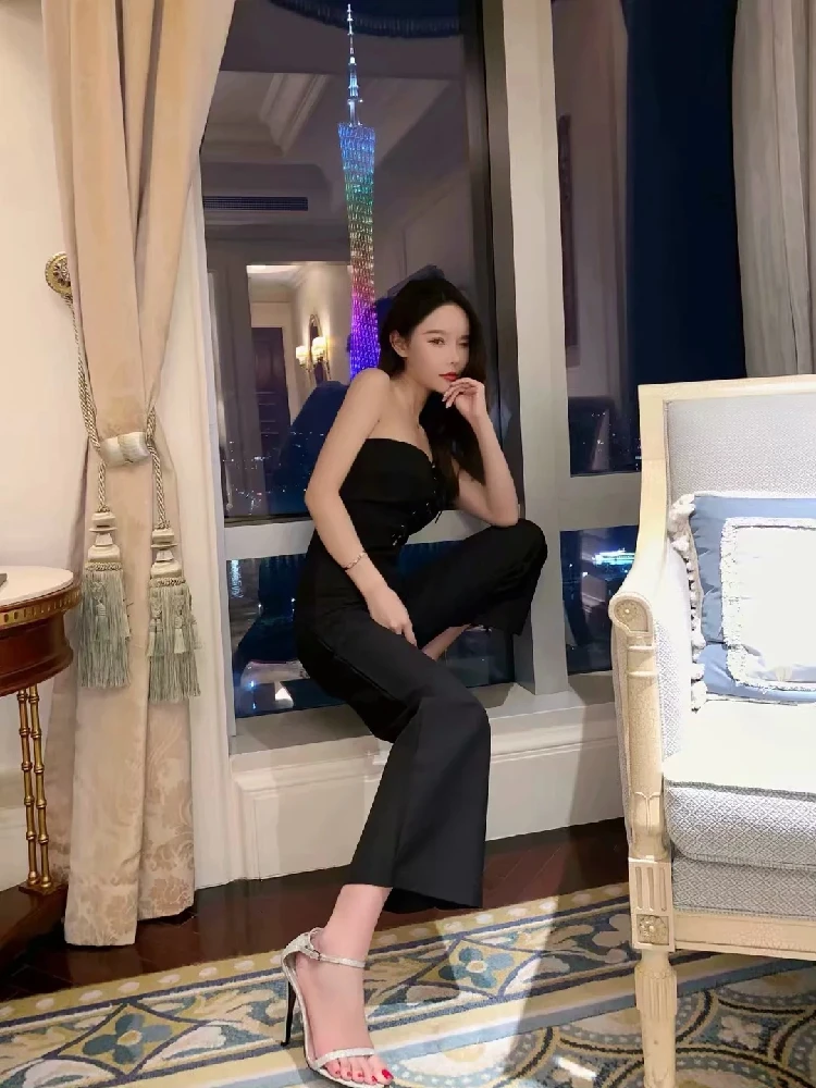 Thai Tide брендовые модные сексуальные женские с открытыми плечами с высокой талией тонкие широкие брюки со шнуровкой топ комбинезон 3 цвета