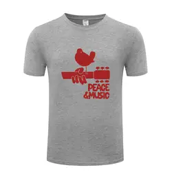 Музыкальная рок гитары Woodstock печатных Для мужчин футболка в стиле «хип-хоп» T рубашки мужские хлопковые короткий рукав Футболка уличная