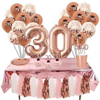 

30th 40th 50th 60th Latex Confetti Balloons Paper Cup Plate Happy Birthday Adult Birthday Party Anniversary Decoration Supplies
