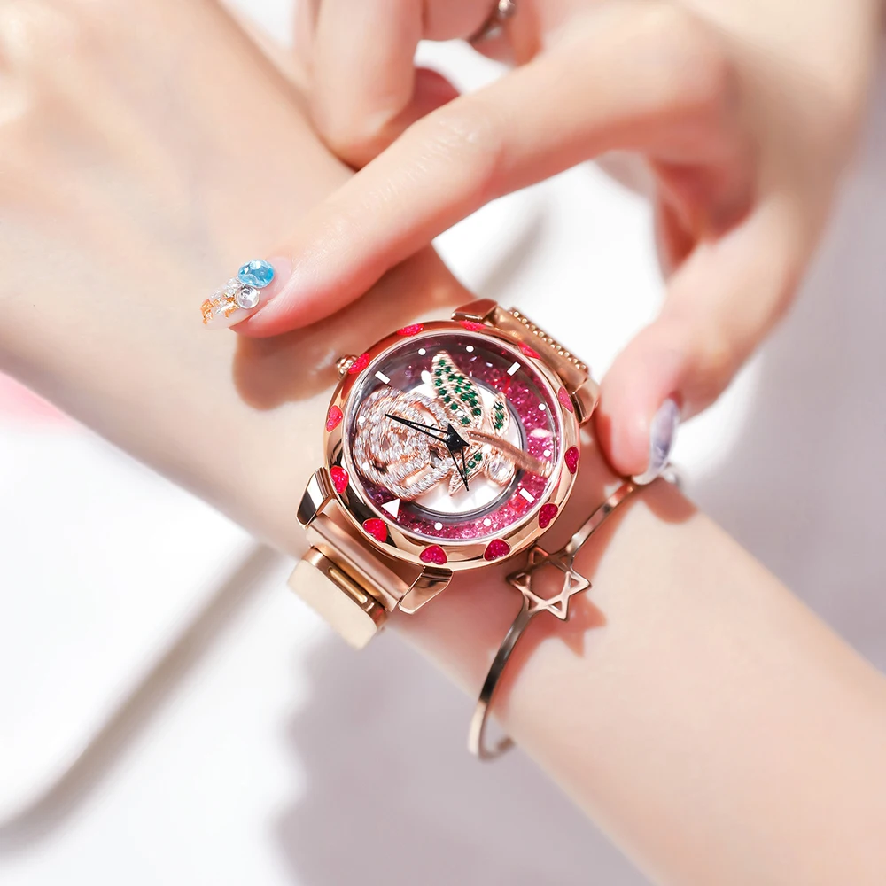 

NAKZEN Women Rotate Watches Waterproof Rose Flower Bracelet Montre Lady Wristwatch Japan Movement Magnet Clasp New Year's Gifts