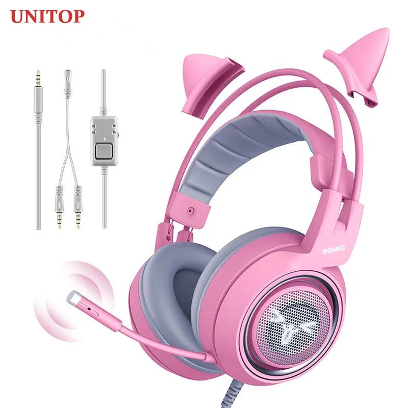 Розовые Игровые наушники UNITOP Somic G951S 3 5 мм проводная стереогарнитура для ПК