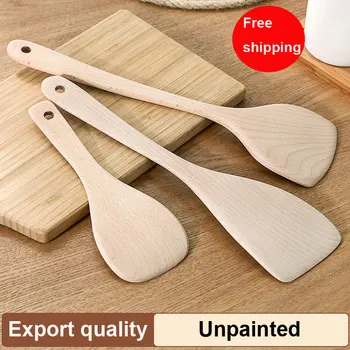 

1PC Not hot wooden spatula kitchen utensils Turners kitchen tools flat spatula wooden non-stick long handle wok no paint spatula