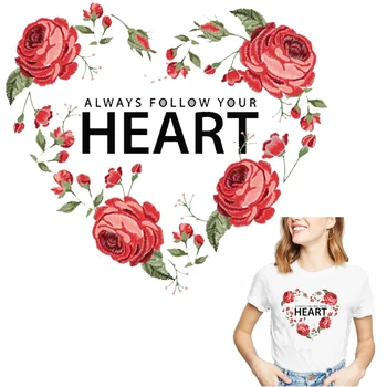 

heat thermo vinyl transfer Iron on transfer for clothing red rose heart badge iron on patch stickers on clothes diy applique