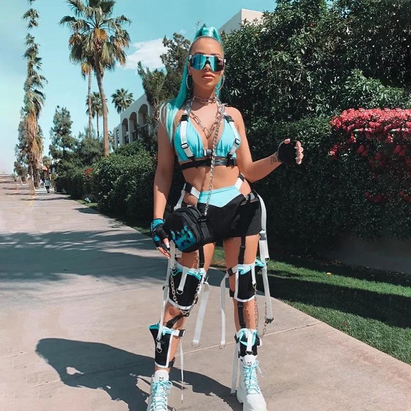 

Sexy Two Piece Set Women 2Pcs Short Set Crop Top Biker Shorts Matching Sets Solid Festival Clothing Summer Club Outfits